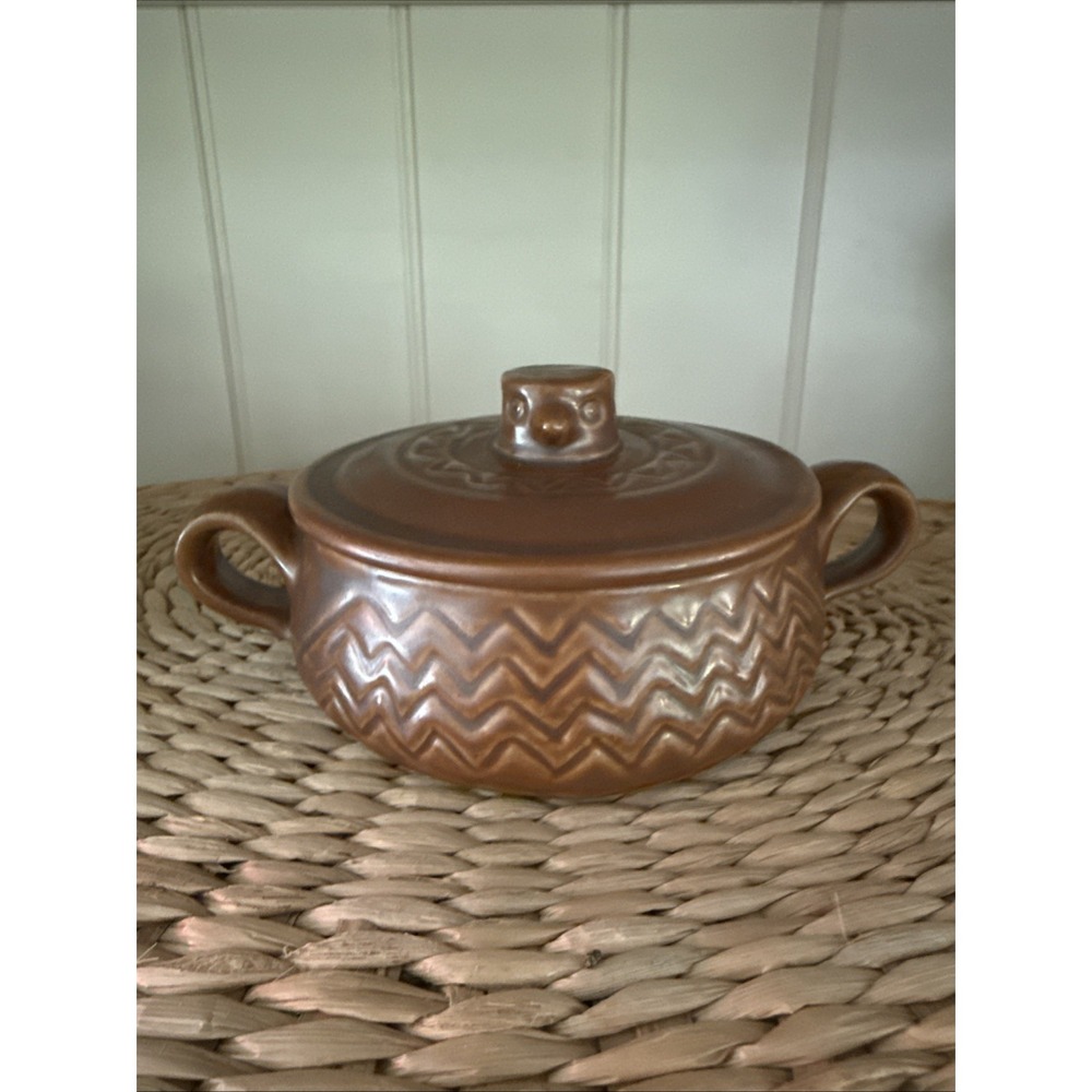Hall Pottery Bowl‎ Brown Lid Bird Handle USA Midcentury Covered Dish MCM